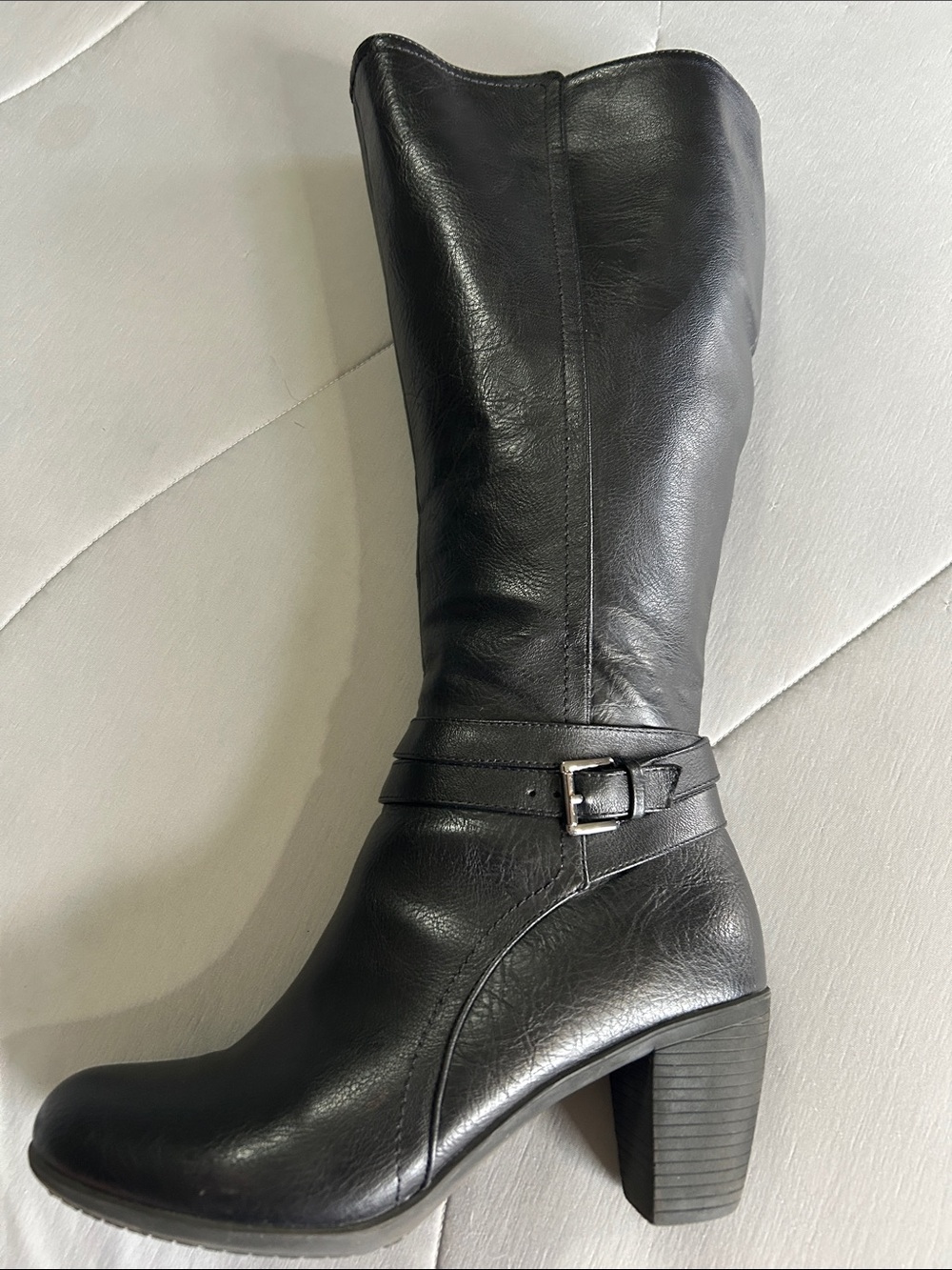 croft & barrow Black Mid-Calf Block Heel Leather Boots